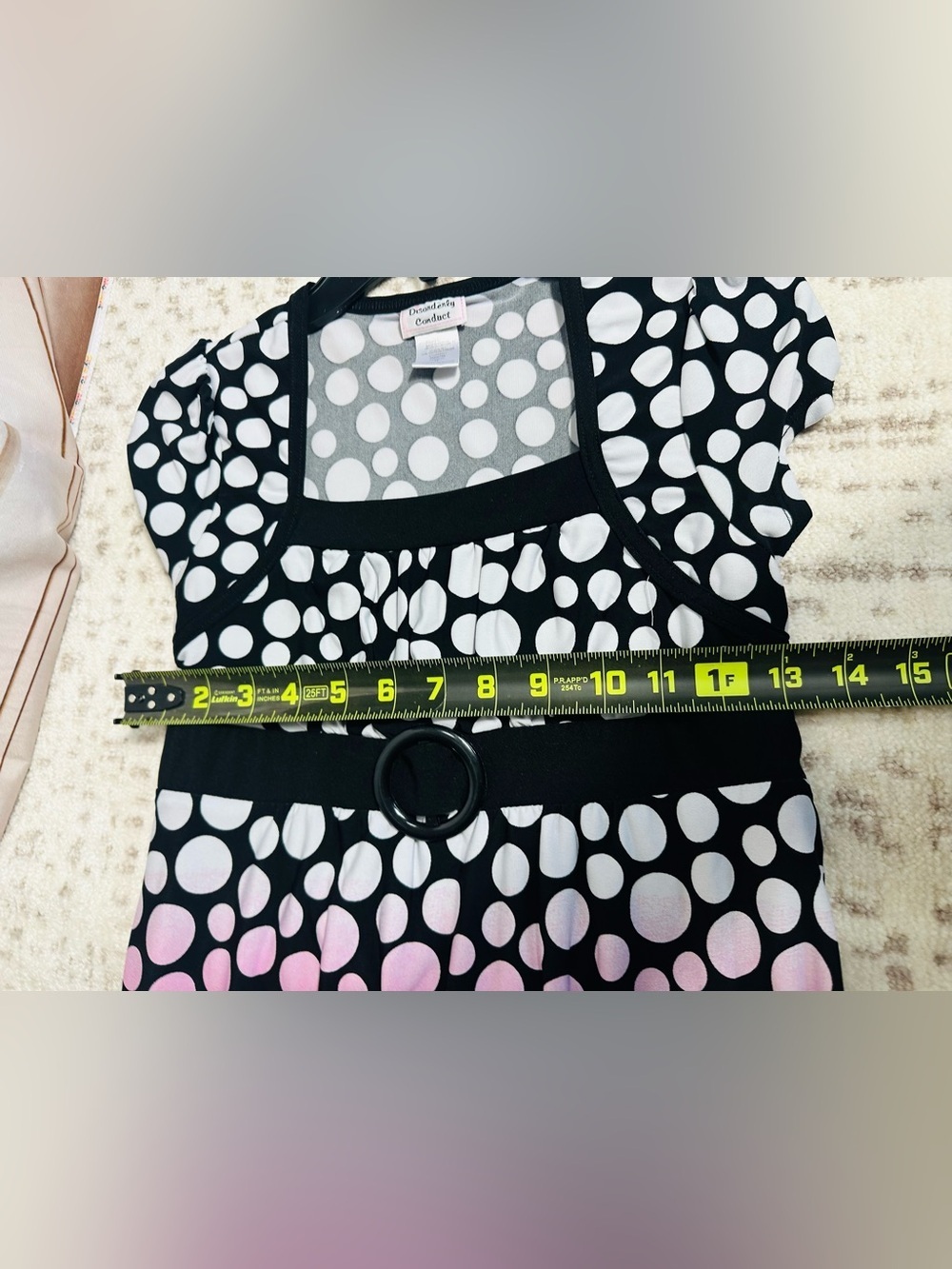 Echo Black White and Pink Polka Dot Girls Casual Dress - Picture 8 of 9
